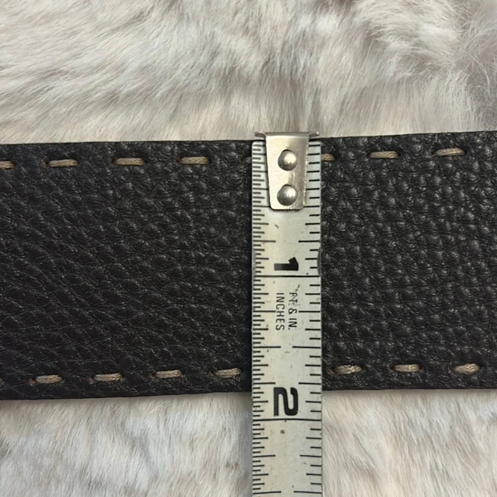 Fendi Dark Brown Leather Belt with Silver Round Buckle